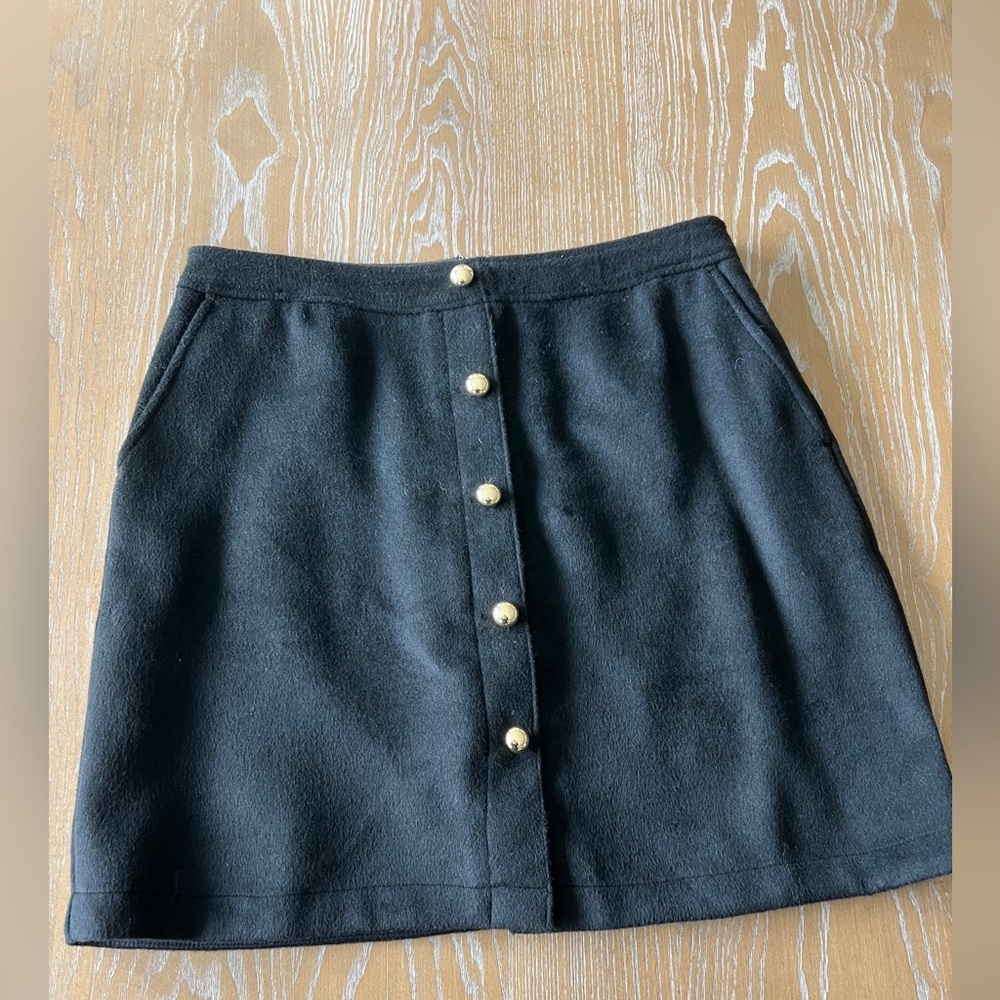 Loft Lined Wool Black Button-Front Skirt